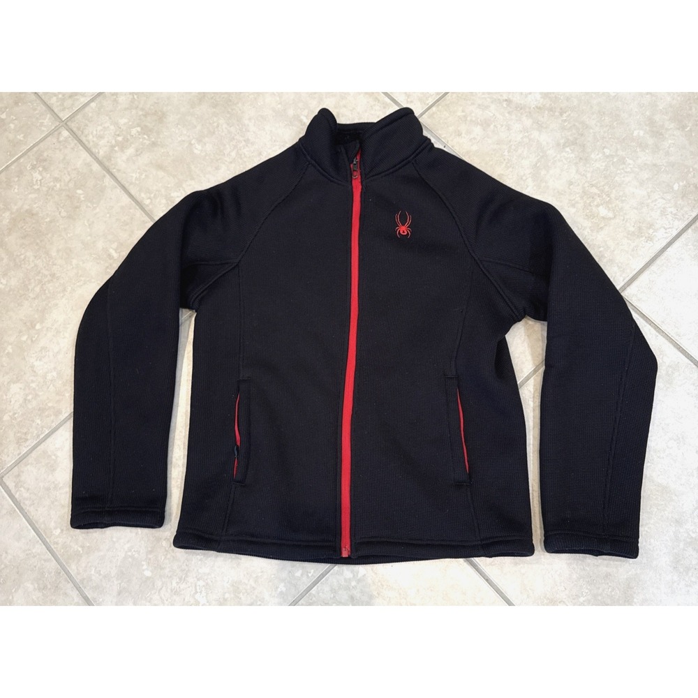 Spyder Jacket Men S Black Full Zip L/S Softshell Waffle Knit Fleece Lined *See